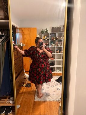 Old Navy Black Dress with Red Floral Print